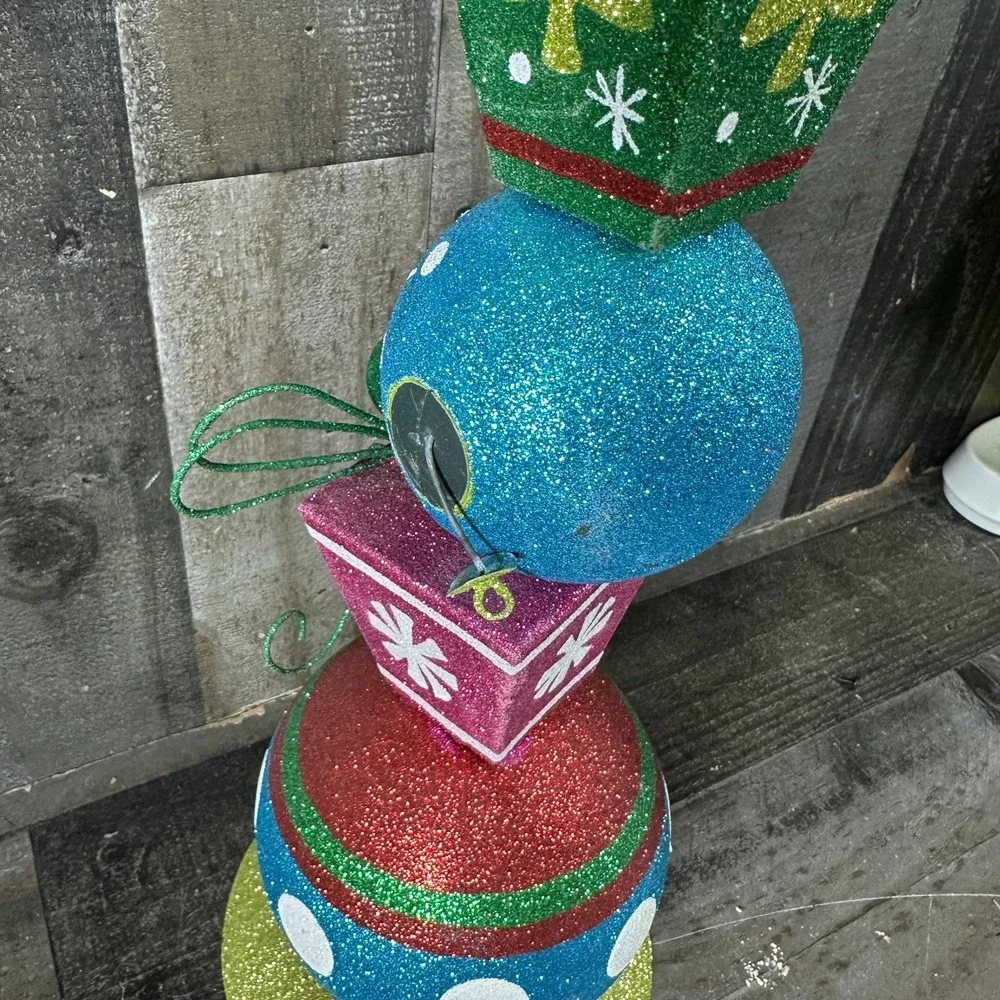 Pier 1 Glitter Ornament Totem Pole Rare Sparkle Xmas Centerpiece Decor
